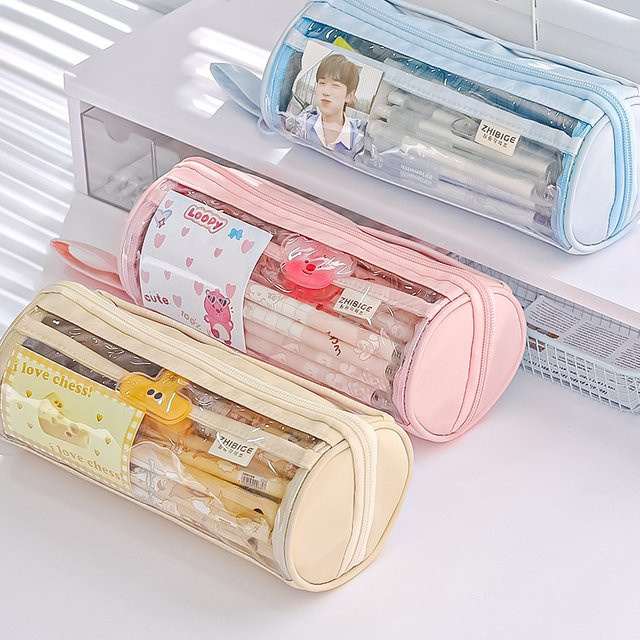 Transparentes Federmäppchen aus Kunststoff in Beige für Grund- und Sekundarschüler - Bild 1