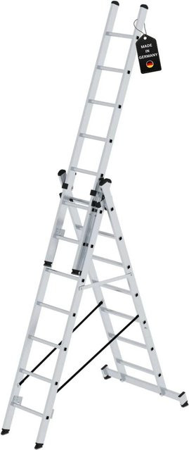 PROREGAL Mehrzweckleiter 3-teilig mit Traverse, 3 x 7 Sprossen, Silber - Bild 1