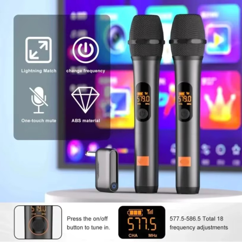 VIKEFON Drahtloses UHF-2 Karaoke-System mit wiederaufladbarem Empfänger und Handmikrofon in Schwarz - Bild 4