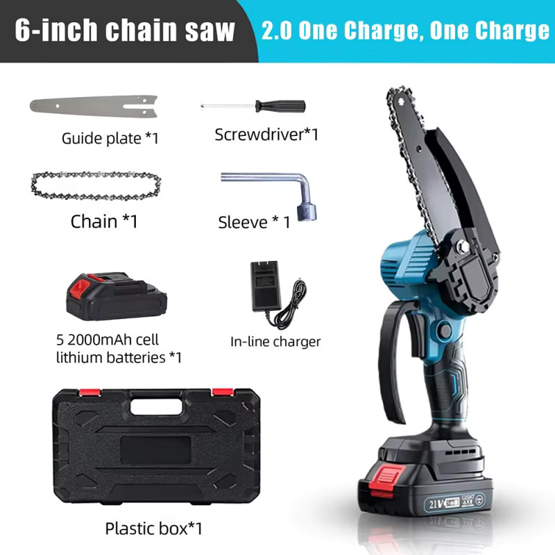 Tragbare 21V Akku-Mini-Kettensäge mit 8 Zoll Scherschwert, elektrische Kettensäge inklusive 2 wiederaufladbaren Akkus und 2 Ersatzketten für die Gartenpflege - Bild 9