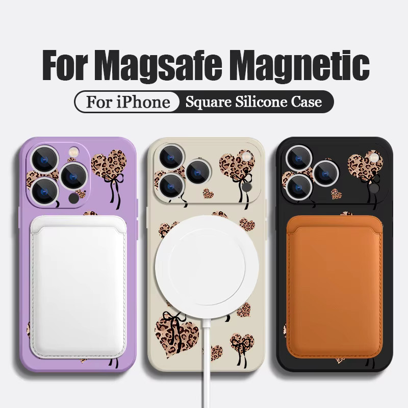 Magnetische Schutzhülle von MOESOE für iPhone mit Leopardenmuster, Herz und Schleife, Farbe: Schwarz, TPU-Abdeckung für iOS - Bild 2