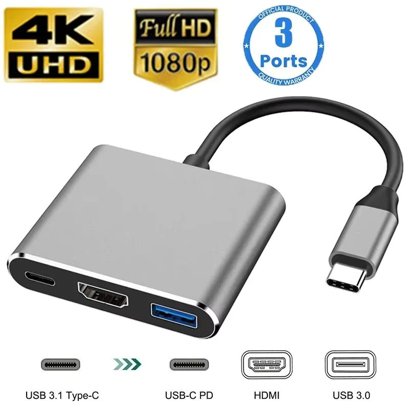 3in1 USB-C Hub Docking Station mit HDMI 4K und USB 3.0 sowie PD Schnellladefunktion für MacBook, Smartphone und Computer - Bild 2