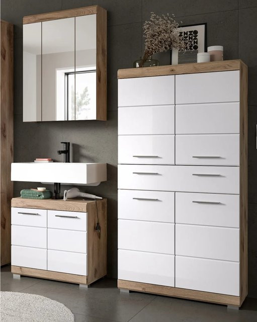 Inn.Furn Badmöbel Set Willow 3-teilig in Weiß Hochglanz und Eiche, Breite: 149 cm - Bild 1