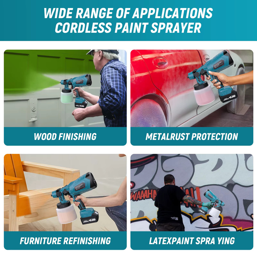 Synxier Kabelloser Farbsprüher für Makita 18V Akku mit 1000 ml Behälter für Heim-Innensprühung und Holzbearbeitung - Bild 6