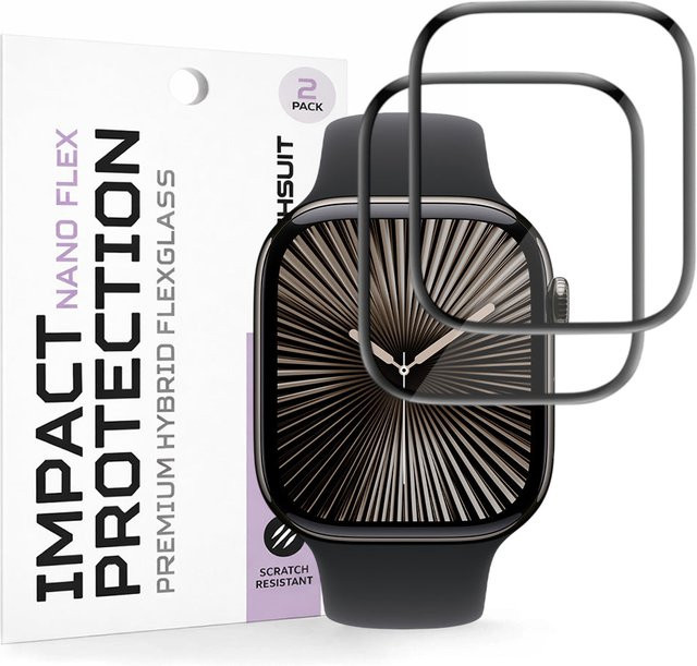 Techsuit Nano Flex Schutzfolie für Apple Watch Series 10 / 11, 42mm, Schwarz, 2 Stück - Bild 1
