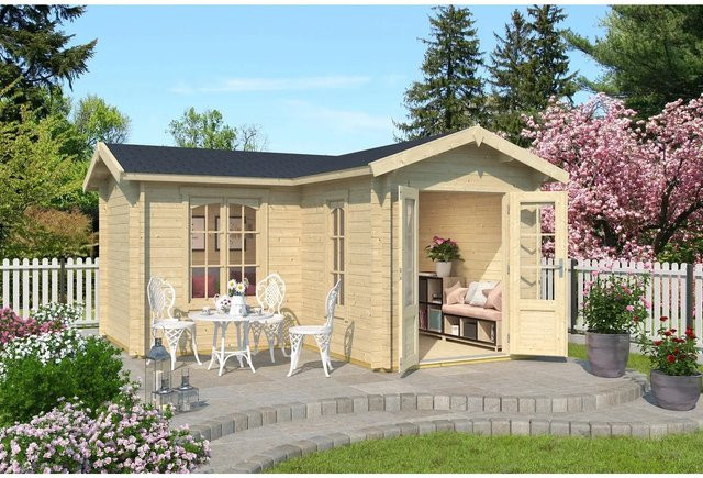 Lasita Maja Gartenhaus Portsmouth in Blockbohlenbauweise mit Satteldach, Farbe Braun, B/H/T: 450 x 245,1 x 447,6 cm - Bild 1
