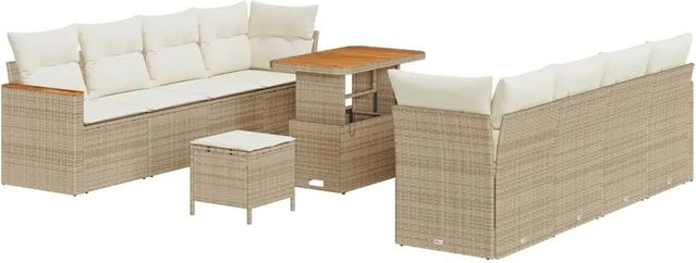vidaXL Garten-Sofa-Set aus Poly-Rattan in Beige mit 11-teiligem Set inklusive Kissen und Tisch - Bild 1