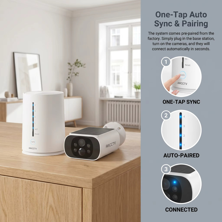 ARCCTV 4MP Solar Wifi Kamera Kit Überwachungssystem mit Humanoiden Erkennung, Sirene, Alarm und Zwei-Wege-Audio in Weiß - Bild 3