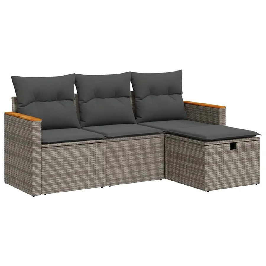 vidaXL 4-teilige Garten-Sofagarnitur in L-Form aus Polyrattan mit Kissen in Grau - Bild 2