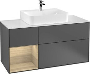 V&B Waschtischunterschrank Finion mit Wandbeleuchtung und offenem Regal links, Anthrazit, Breite: 120 cm, Tiefe: 50,1 cm, Höhe: 50,1 cm - Bild 1