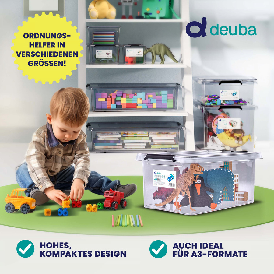 Deuba 10er-Set Aufbewahrungsboxen mit Deckel und Rollen, transparent, BPA-frei, B/T/H: 58 x 39 x 26 cm, 40 l - Bild 2