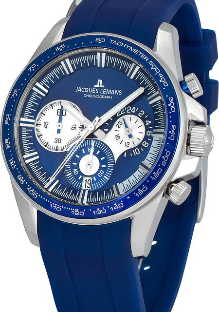Jacques Lemans Chronograph, Quarz, Edelstahl, Blau, Silikon, 40 mm, Herren - Bild 1
