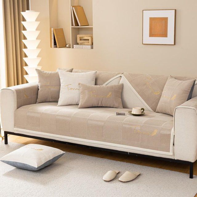 Besticktes Chenille Sofakissen von Super Six, rutschfestes Sofabezug und Abdecktuch, B/B: 70 x 70 cm - Bild 1