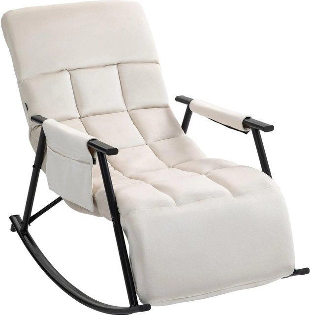 DELUKE Schaukelstuhl JULIA Relaxstuhl aus Samt in Creme mit Metallgestell, B/T/H: 61 x 100 x 66 cm - Bild 1