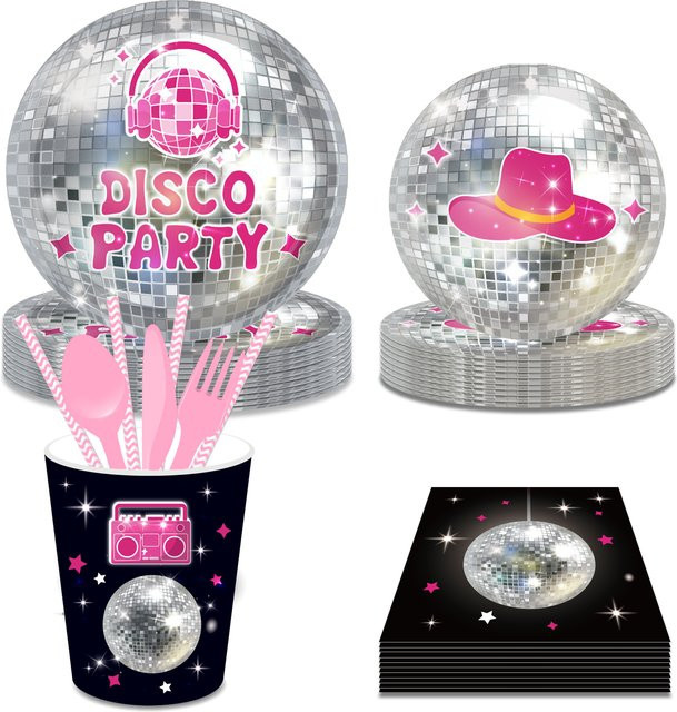 Einweggeschirr Set in Silber für Disco Musik Party mit Tellern, Servietten und Bechern - Bild 1