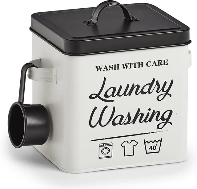 Zeller Present Waschpulver-Box Laundry aus Metall in Weiß-Schwarz - Bild 1