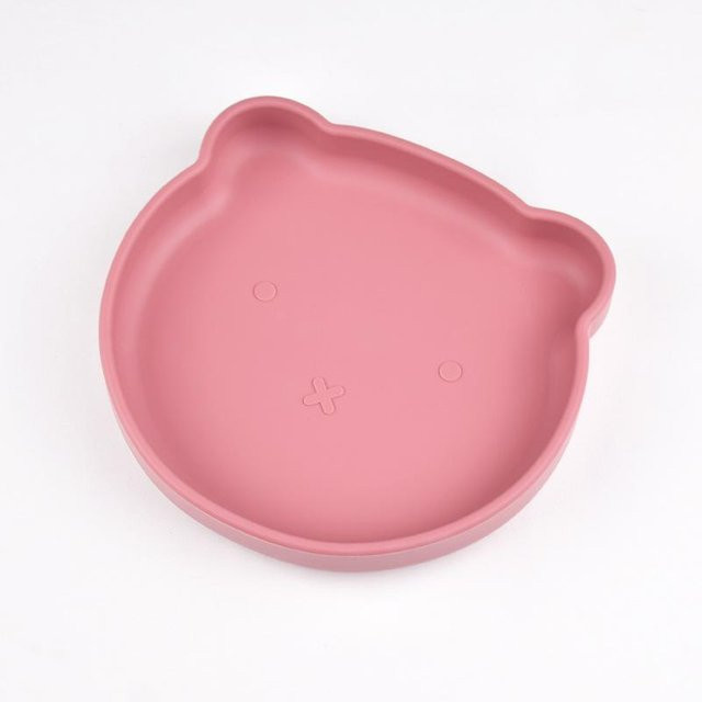 NATAWA Silikon Kinder Teller mit Cartoon-Design in Rot und Pink - Bild 1