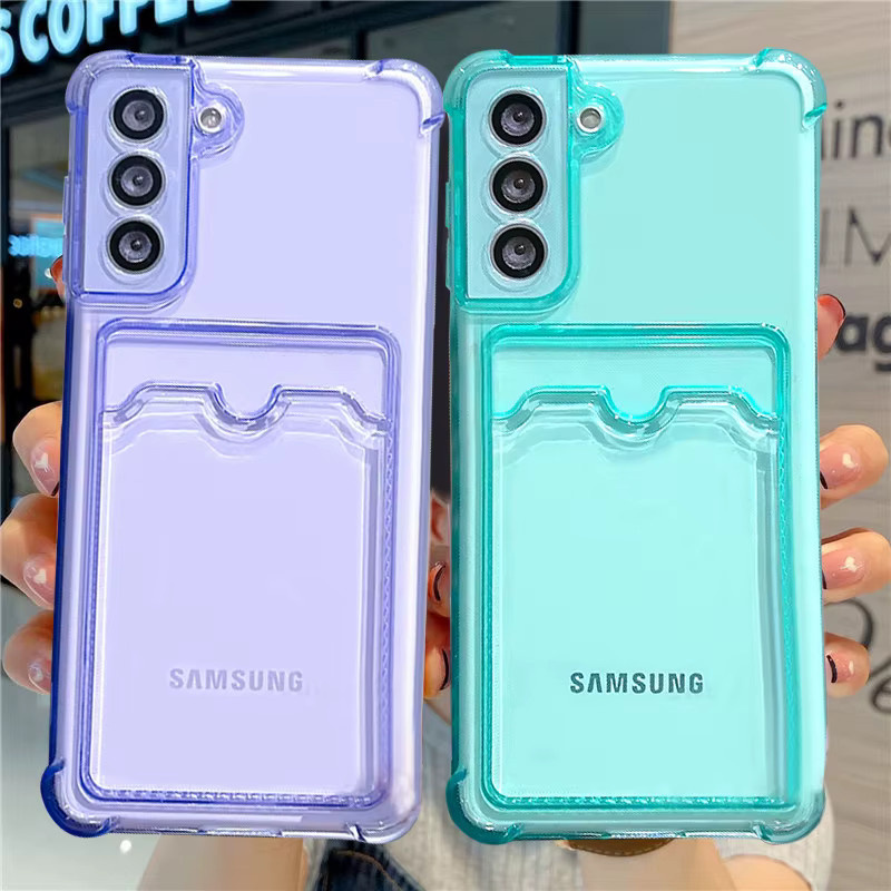 Transparente Karten-Tasche und Brieftasche als Schutzhülle für Samsung Galaxy S25 S24 S23 S22 S21 Ultra FE Plus A16 A26 A36 A56 in Pink - Bild 1