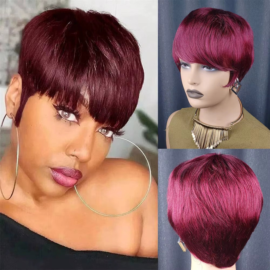 OYM HAIR Pixie-Schnitt Perücke, kurzes glattes Echthaar, Damen - Bild 3