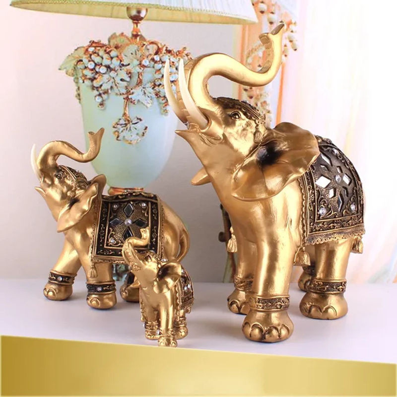 Elegante Elefanten-Statue aus Kunstharz in Gold für dein Feng Shui Glück und Wohlstand - Bild 1