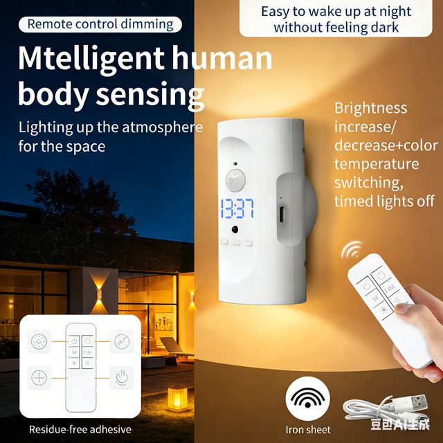 GGBEE LED Magnetische Wandleuchte mit Bewegungssensor und Fernbedienung, Wiederaufladbare Doppelkopf Wandlampe in Weiß für Flur und Schlafzimmer - Bild 1