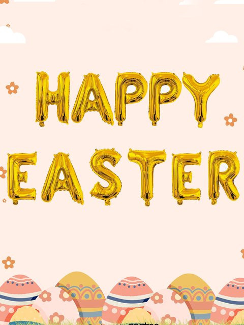 12er Set Frohe Ostern Luftballon Banner in Gold und Silber, 16 Zoll Dekoration für deine Osternparty - Bild 1
