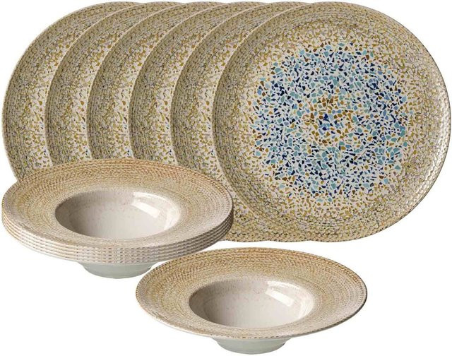 Ritzenhoff & Breker Gourmet-Set Rimini Mosaik aus Keramik, 12er Set, Beige Grey Multicolour, Geometrisches Design - Bild 1