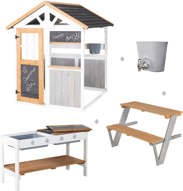 roba Gartenspielhaus aus Holz mit Spielküche Picknick Tisch und Bank Set - Bild 2