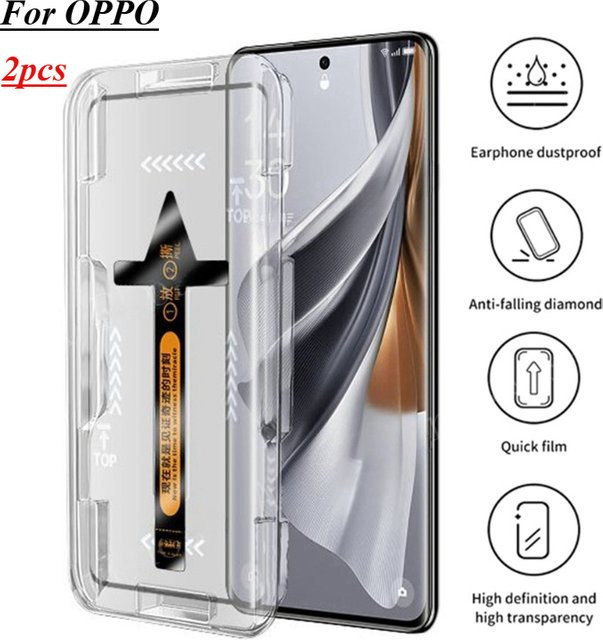 2er-Set Displayschutzfolie aus gehärtetem Glas für Oppo Reno 12 11 Pro 10 Pro inklusive Abdeckung, transparent - Bild 1