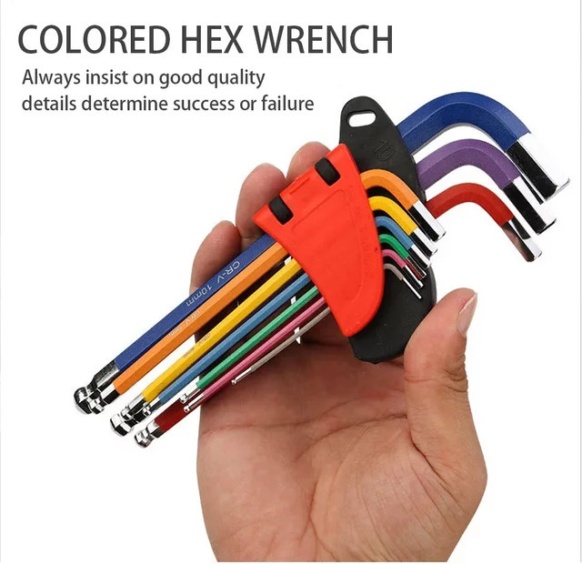 PINTUDY Inbusschlüssel-Set aus gehärtetem S2-Stahl mit Schnellverschluss-Adapter und Kugel- sowie Pflaumenblütenköpfen, Multicolor, Größen: 1,5 mm, 2 mm, 2,5 mm, 3 mm, 4 mm, 5 mm, 6 mm, 8 mm, 10 mm - Bild 1