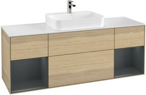 V&B Waschtischunterschrank Finion in Weiß mit Eichenregal, B/T/H: 160 x 60 x 50,1 cm - Bild 1