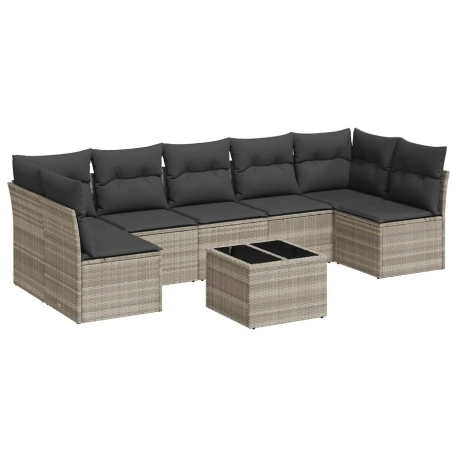 vidaXL 8-teilige Garten-Sofagarnitur in L-Form aus Polyrattan mit Kissen in Hellgrau - Bild 2
