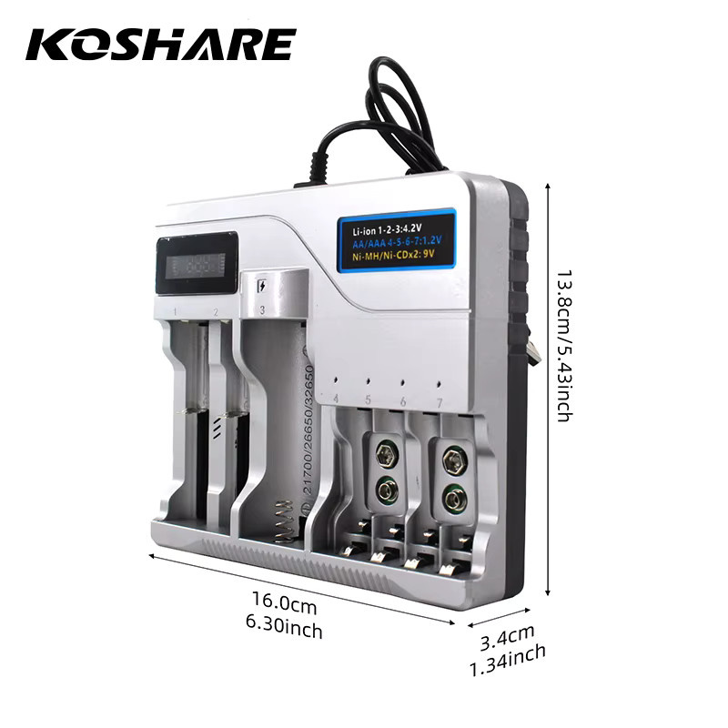 KOSHARE LED Smart Batterieladegerät für Ni-MH, Ni-Cd und Lithium-Akkus (AA, AAA, 9V, 18650, 16340, 14500, 21700, 26650, 32650) - Bild 4