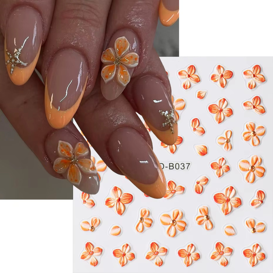 Full Beauty Nagelaufkleber, Orange, Blumen, Glänzend, 2 Stück - Bild 2