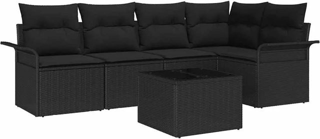 vidaXL Garten-Sofa-Set aus Poly-Rattan in Schwarz, 6-teiliges L-Shape Set mit Kissen und Tisch, wetterfest und UV-beständig - Bild 1