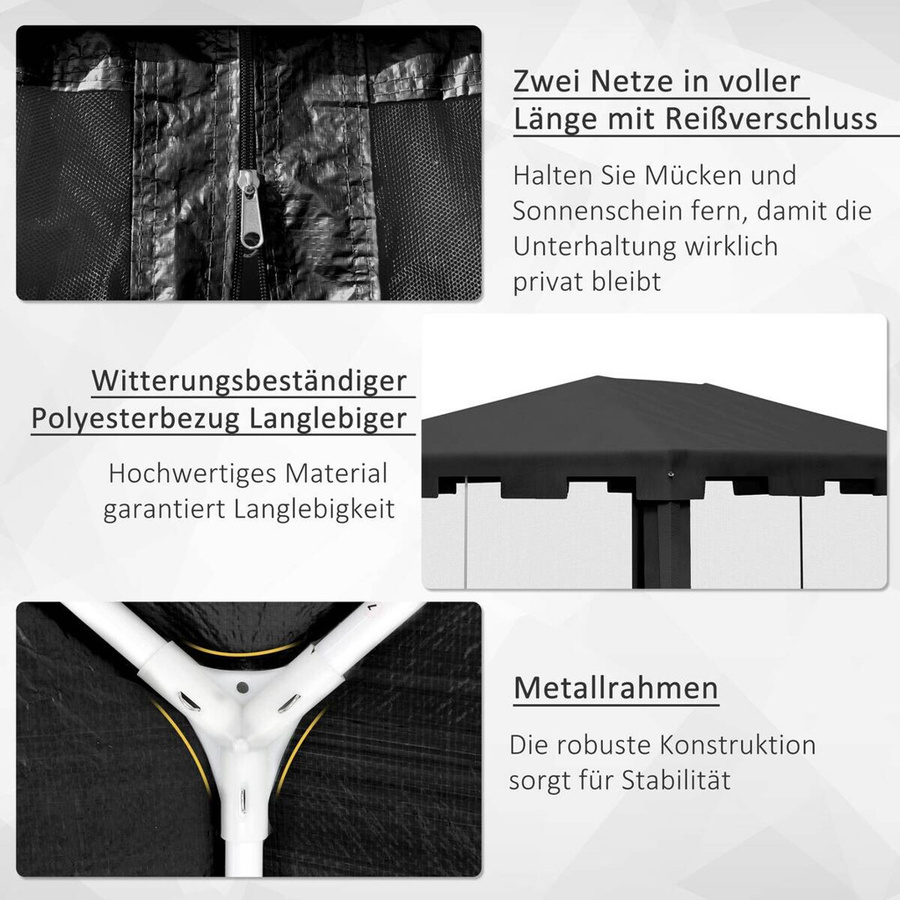 Outsunny Pavillon Partyzelt mit Seitenwänden in Schwarz, B/T/H: 395 x 295 x 255 cm - Bild 5