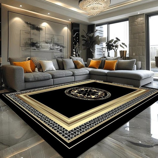 Karpetti Wohnzimmerteppich im europäischen Stil, Schwarz-Gold, B/T: 80 x 120 cm - Bild 1