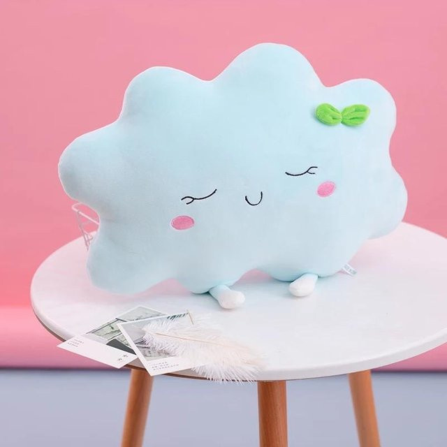 Binchi Fitness Sonnenwolken-Plüschkissen in Blau für Kinder, weiches Cartoon-Wolkenkissen als Kopfstütze oder Taillenkissen, B/T/H: 35,0 x 32,5 x 1,0 cm - Bild 1
