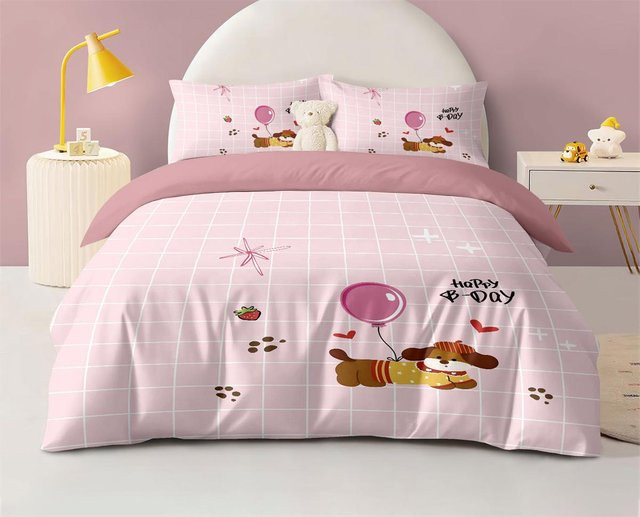 Flylo Bettwäsche-Set für Kinder mit Dackel-Motiv, 2-teilig, Pink, B/H: 70 x 140 cm - Bild 1