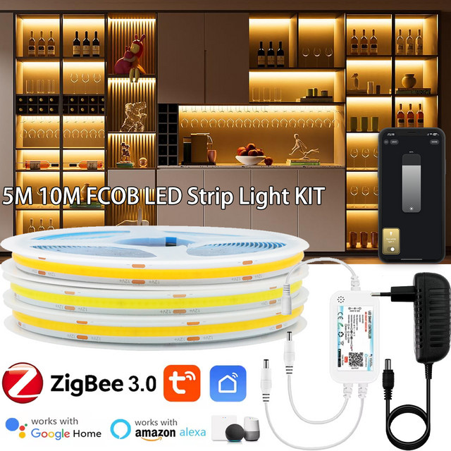YSRSAI Tuya Zigbee 3.0 COB LED-Streifen 12V Warmweiß Dimmbar mit Alexa und Google Assistant kompatibel - Bild 1