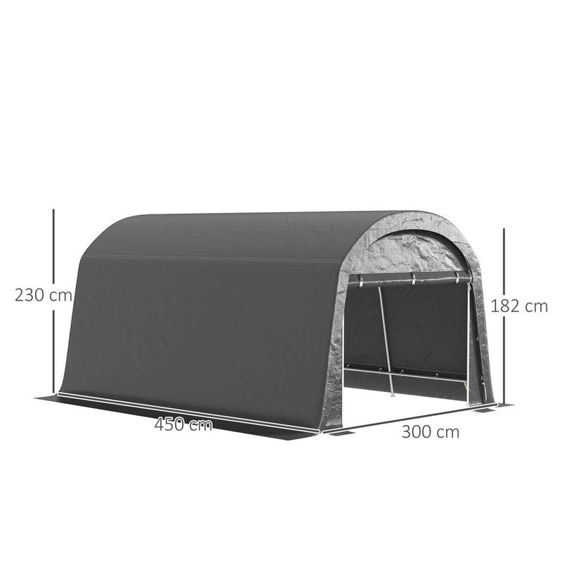 Outsunny Aufbewahrungszelt für Fahrräder und Geräte aus Kunststoff und verzinktem Stahl, Dunkelgrau, B: 300 cm, H: 230 cm, T: 450 cm - Bild 4