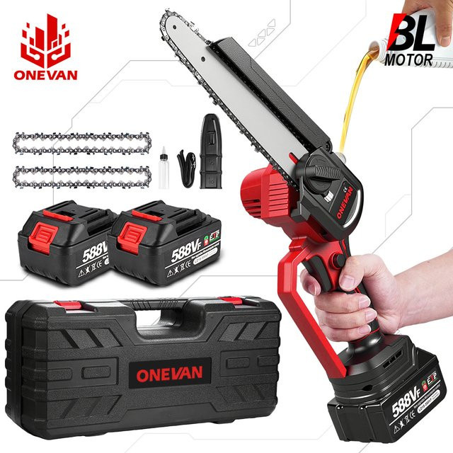 ONEVAN Akku Kettensäge 8 Zoll Rot, bürstenlose elektrische Handsäge kompatibel mit Makita 18V LXT Akku zum Beschneiden von Holz und im Garten - Bild 1