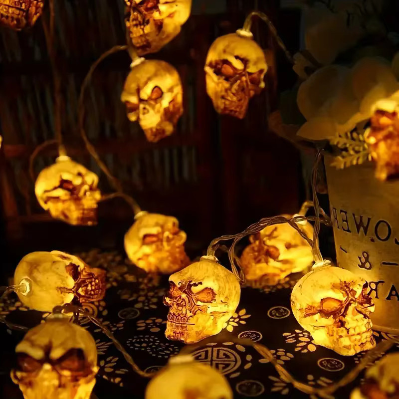 Halloween LED Lichterkette mit braunen Schädelköpfen in warmweiß für Indoor und Outdoor - Bild 5