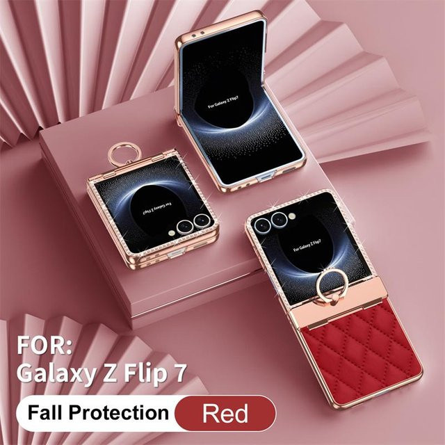 Samsung Galaxy Z Flip7 5G Handyhülle aus PU-Leder mit Glitzer-Diamant-Design und Displayschutzfolie in Schwarz - Bild 1