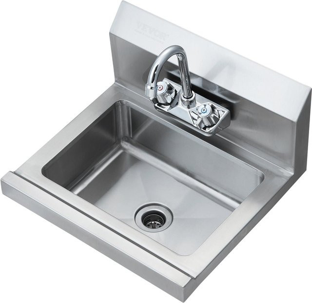 Buying Solutions MB Wandmontiertes Edelstahl-Handwaschbecken mit Armatur in Silber, B/T/H: 38,1 x 43,2 x 5,0 cm - Bild 1