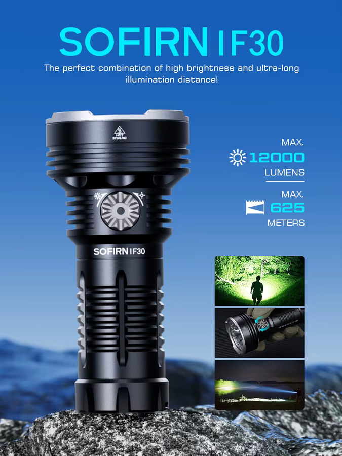 Sofirn IF30 LED-Taschenlampe mit LUMINUS SFT40, 12000 lm, Schwarz, wiederaufladbar mit USB-C und 32650 Akku - Bild 4