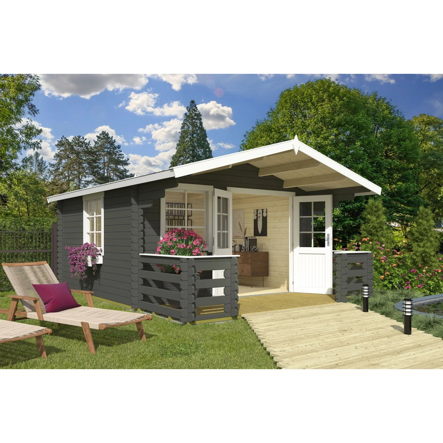 Lasita Blockbohlenhaus Luna Gartenhaus mit Satteldach in Grau-Grün lasiert B/H/T: 403,8 x 245,1 x 530 cm - Bild 2