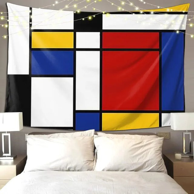 VIKAMA Mondrian Wandteppich mit geometrischem Farbblock-Design in Multicolour, abstrakte Kunst im minimalistischen nordischen Stil für dein Wohnzimmer - Bild 1