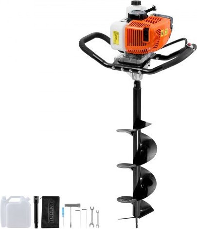 VEVOR Erdbohrer mit Benzinmotor 63 CC 2400 W inklusive 8-Zoll-Bohrkronen und Verlängerungsstange in Orange-Schwarz - Bild 1