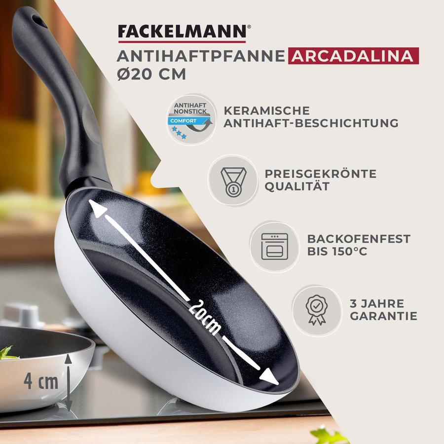 Fackelmann Bratpfannen-Set Arcadalina, 3-teilig, Keramik, Weiß, Durchmesser: 20 cm, 24 cm, 28 cm - Bild 3